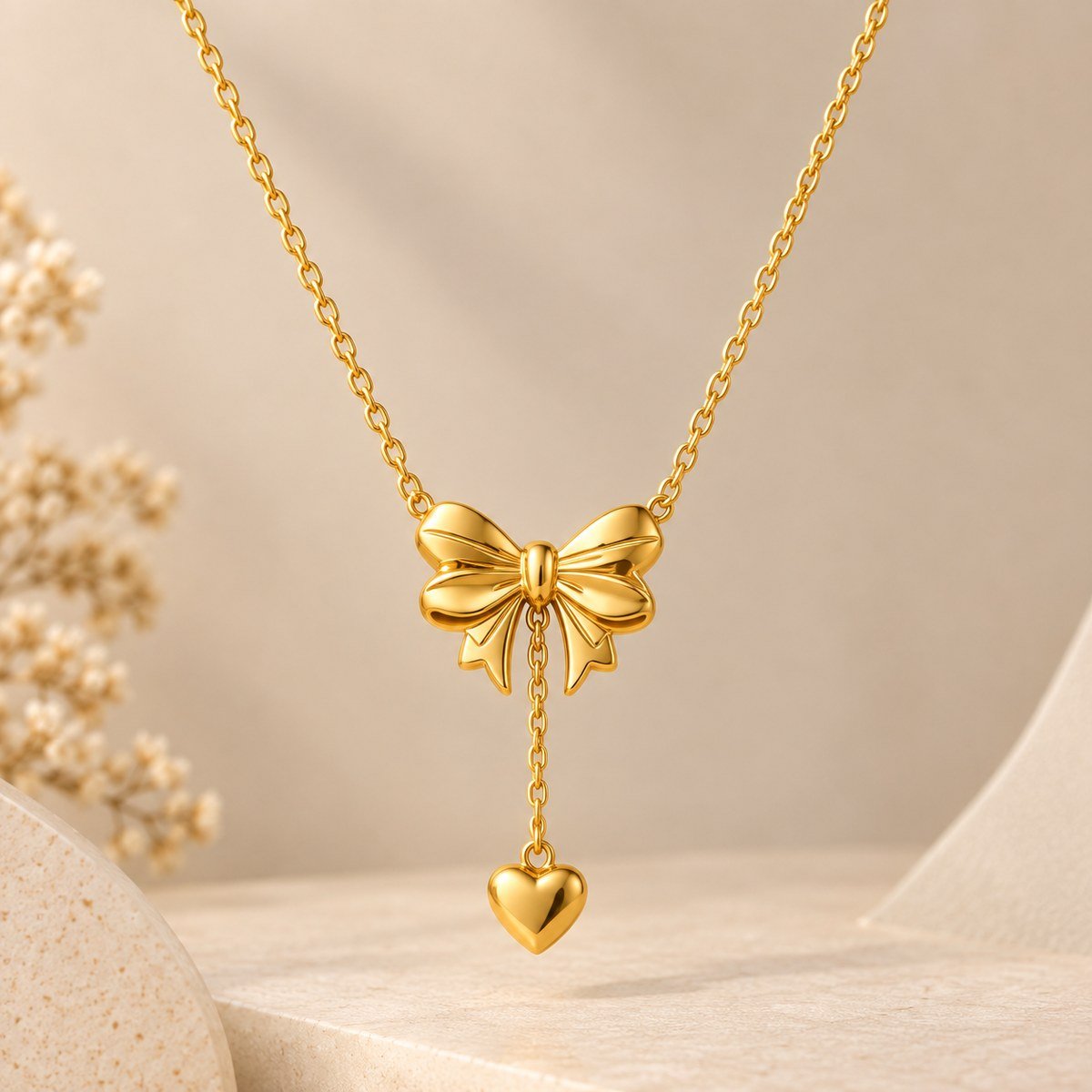 Elegant Bow Heart Necklace