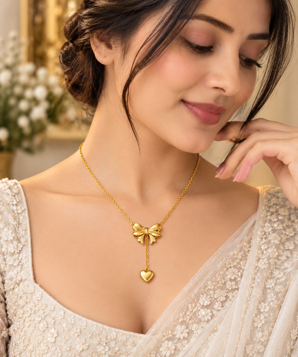 Elegant Bow Heart Necklace